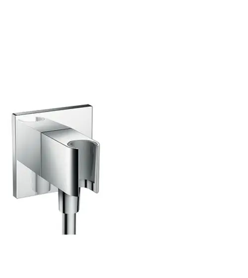 Axor Portereinheit in Chromausführung, eckiges Design, montiert an der Wand, mit Anschluss für Duschschlauch.